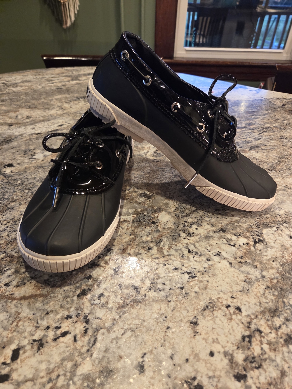Michael Kors Black Duck-Style Lace-Up Rain Sneakers with Cream Sole